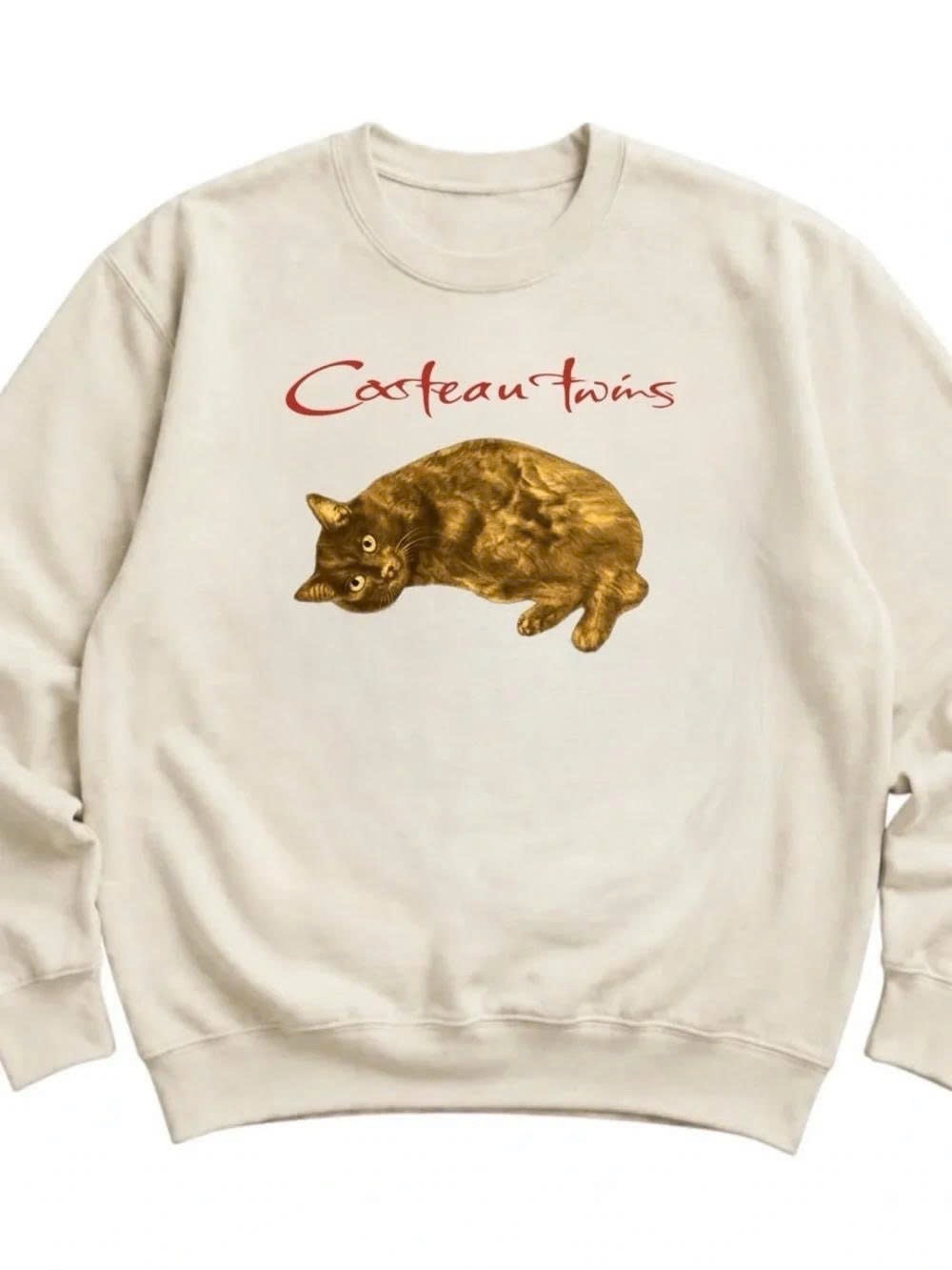 Cream Sweatshirt with Golden Brown Cat and Red Script